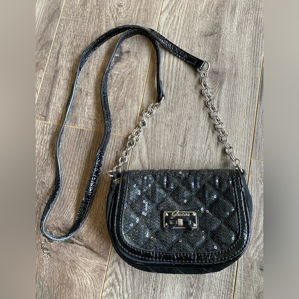 Guess Vintage y2k mini purse, long strap, black sequence and quilted